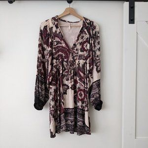 Free People Floral Pattern 3/4 Sleeve Mini Dress